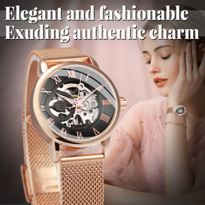 Forsining Fashion Elegant Rose Gold Mechanical Watch for Men Mesh Stainless Steel Strap Luxury Ladies Watches