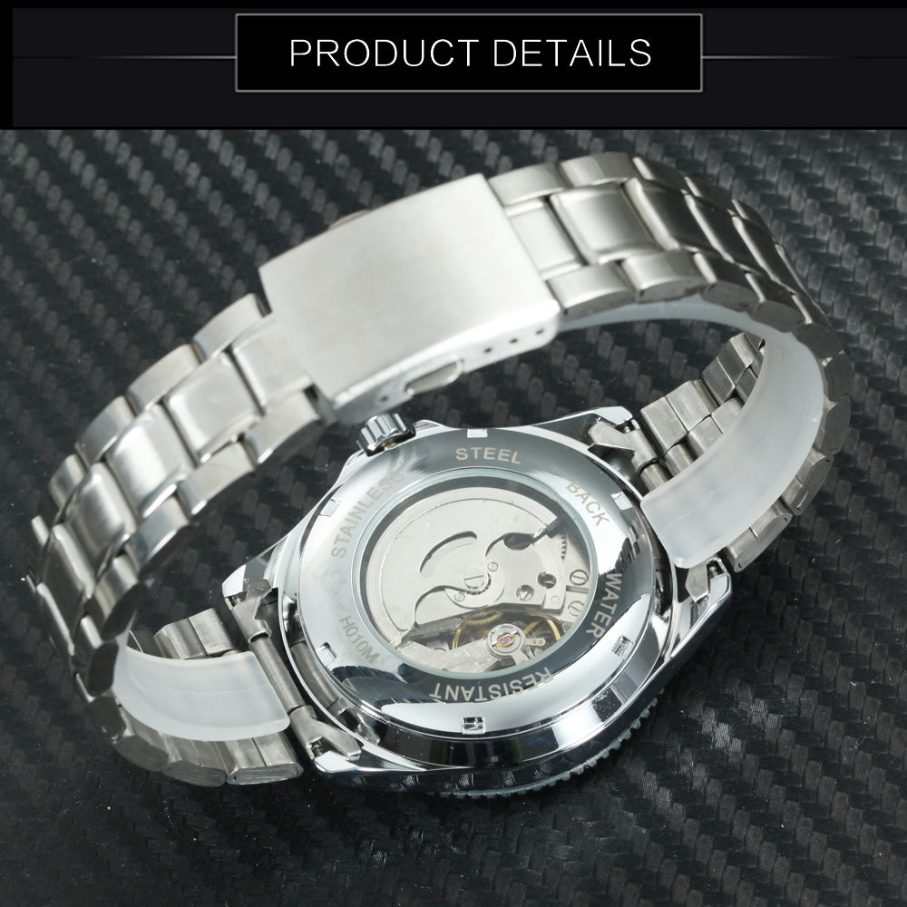 WINNER Fashion Business Automatic Mechanical Watch for Men Calendar Window Stainless Steel Strap WW010H