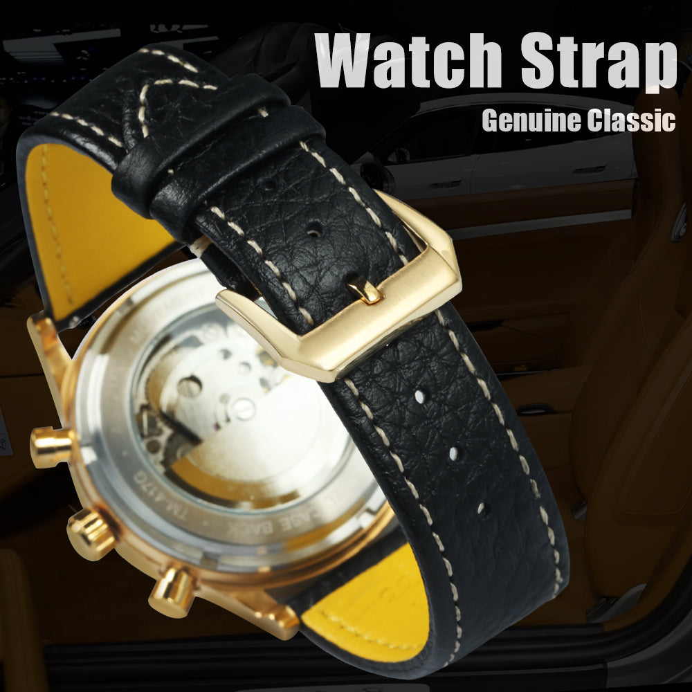 Forsining Vintage Classic Concave Glass Automatic Mechanical Mens Watches Genuine Leather Strap 124