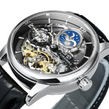 Luxury Skeleton Automatic Mechancial Watch Dual Time Moon Phase Gold Watch Forsining TM 354G