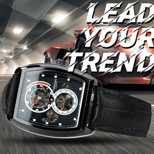 Forsining Sports Automatic Mechanical Watch for Men Luminous Hands Sub-Dials Genuine Leather Strap Fashion Watches TM 377G