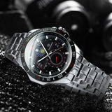 Forsining Moon Phase Sports Automatic Mechanical Watch for Men Luminous TM 393G Black Stainless Steel Strap Watches