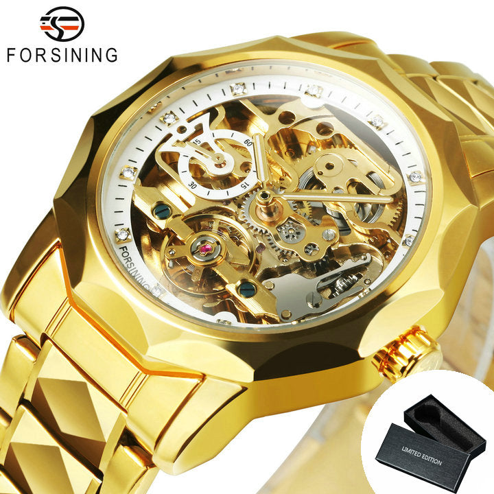 Forsining Luxury Tourbillon Iced Out Skeleton Automatic Mechanical Watch for Men H199M