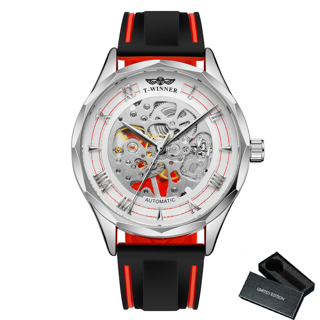 WINNER Sports Irregular Mechanical Watch for Men Casual Rubber Strap Fashion Hand Winding Watches