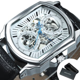 WINNER Business Rectangle Transparent Skeleton Automatic Mechanical Mens Watch A385