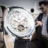 Sports Tourbillon Skeleton Automatic Mechanical Watches for Men A034 Luminous Hands Military Leather Strap Wind Up Watch