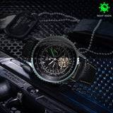 Sports Tourbillon Skeleton Automatic Mechanical Watches for Men A034 Luminous Hands Military Leather Strap Wind Up Watch