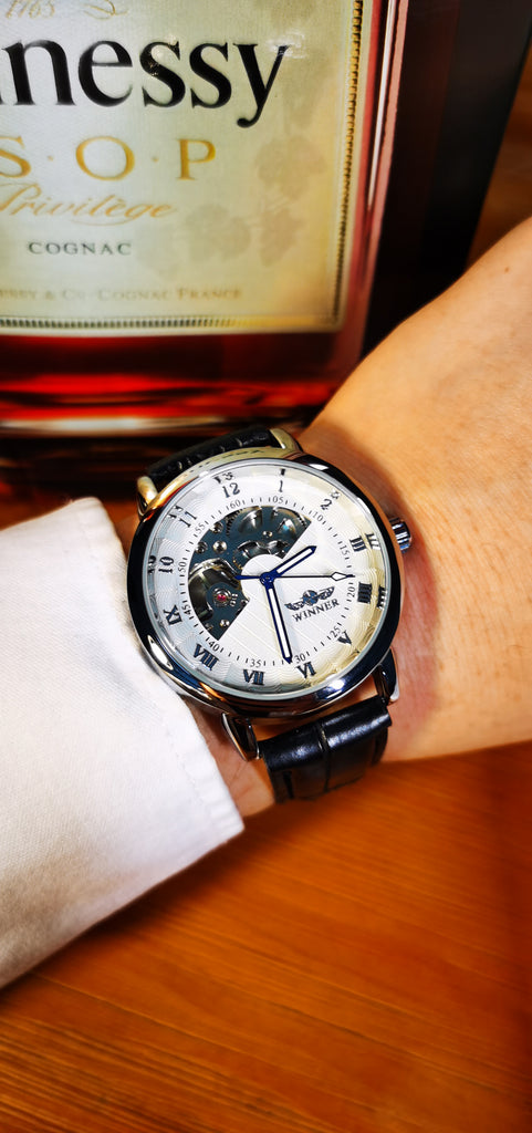 WINNER Classic Gold Skeleton Mechanical Watch Luminous Hands W660H Hand Wind Watches