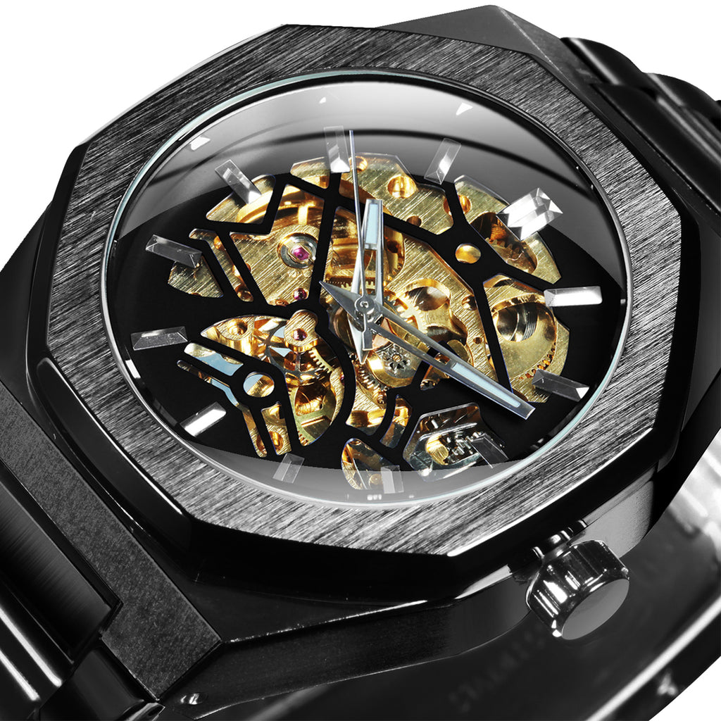 WINNER Gold Skeleton Mechanical Watch Men Automatic Vintage Royal Clock  Stainless Steel Strap Wrist Watches Top Brand Luxury 521 – WINNER WATCH