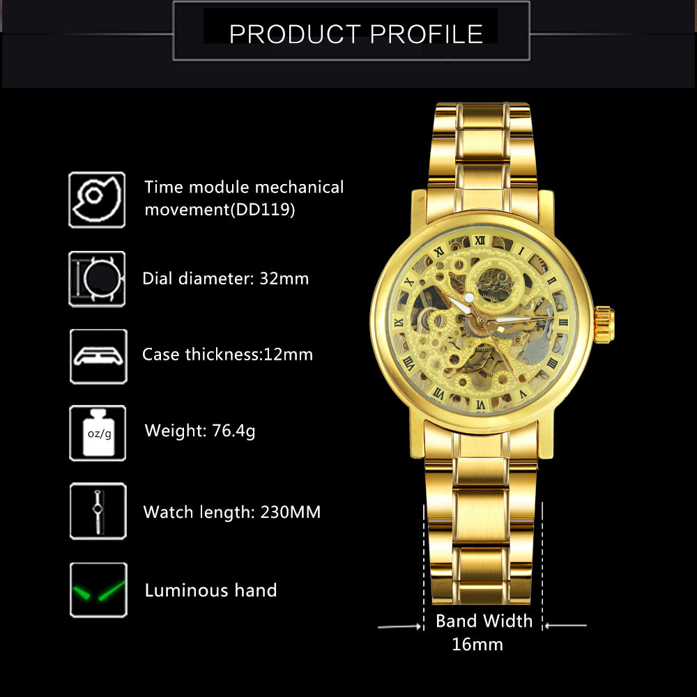Winner Golden Luxury Watch Female Hollow Automatic Mechanical Watch Waterproof Quality Watch