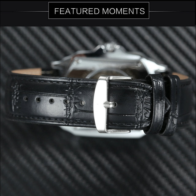 Sports Watch Men Skeleton Auto Mechanical Leather Strap WINNER Wristwatches