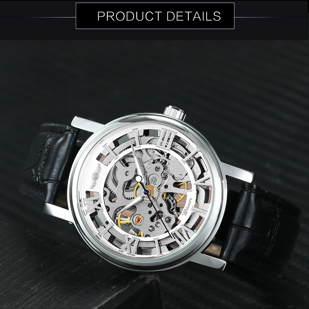WINNER Watch Men's Hollow Hand-wind Mechanical Fashion Business Waterproof Men's Watch Belt