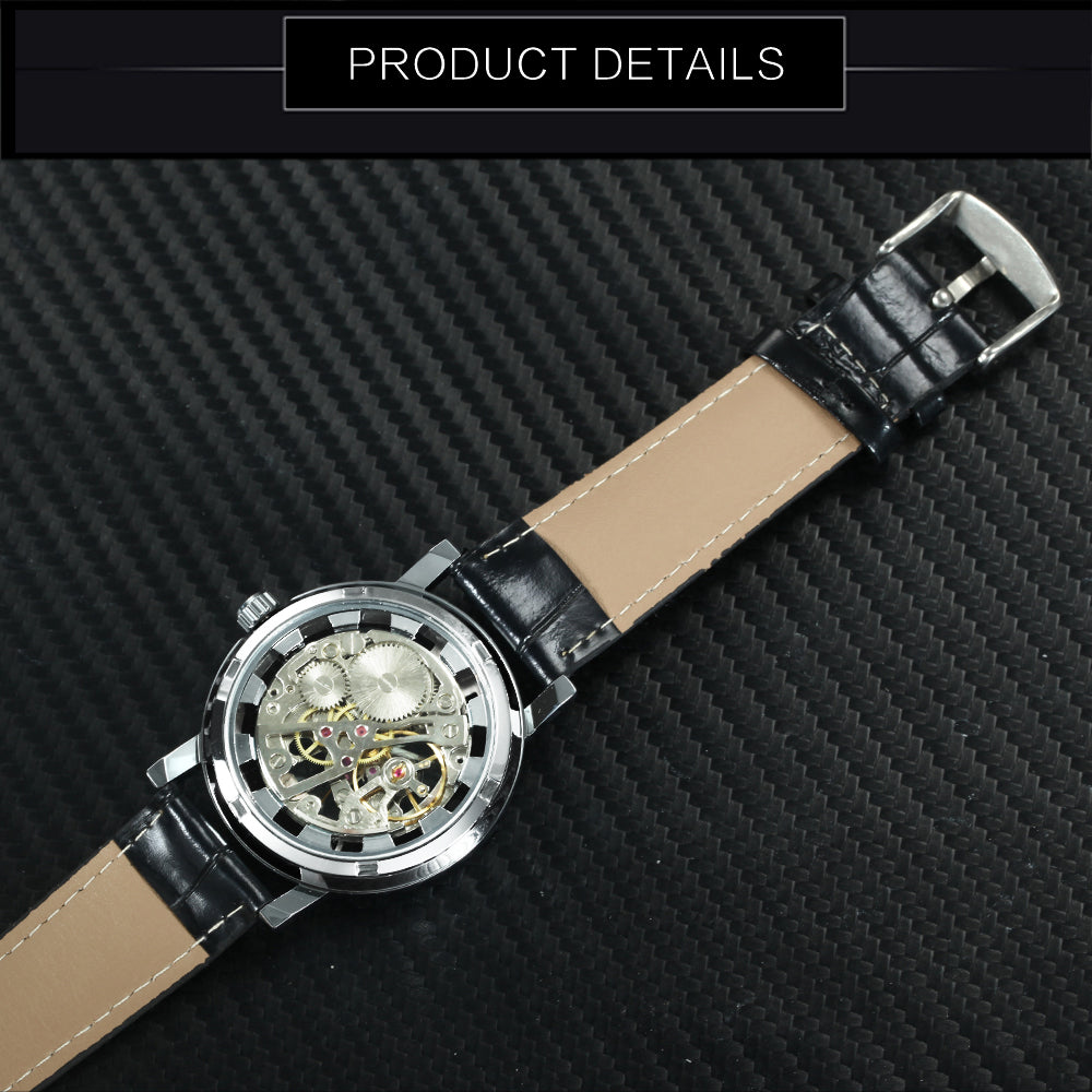 WINNER Watch Men's Hollow Hand-wind Mechanical Fashion Business Waterproof Men's Watch Belt