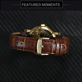 WINNER Watch Men's Hand-wind Mechanical Fashion Hollow Watch Luminous Leather Strap Watch