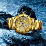 WINNER Official Skeleton Watch Women Top Luxury Brand Automatic Mechanical Watches Golden Steel Strap Elegant Dress Lady Clock