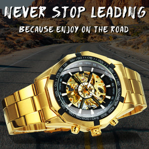 WINNER Classic Skeleton Automatic Mechanical Gold Watch for Men Luminous TM340