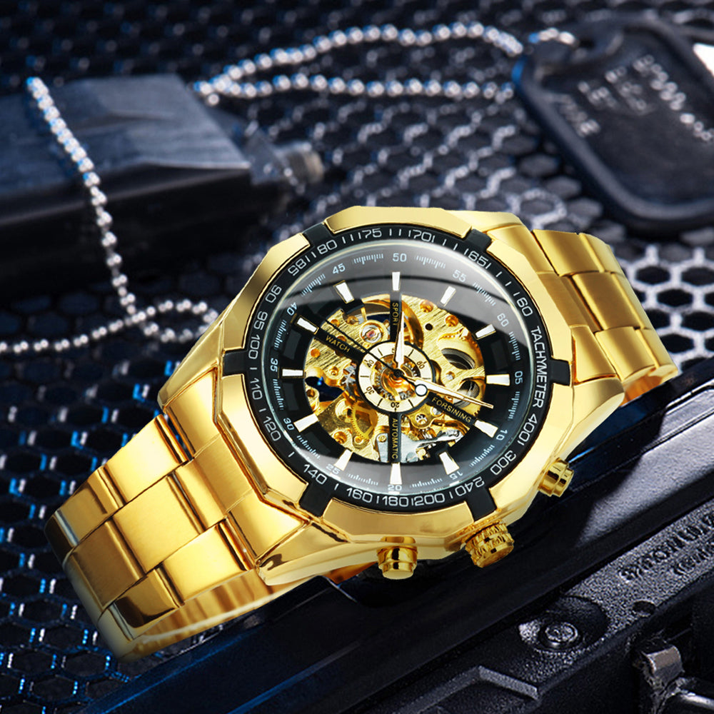 WINNER Classic Skeleton Automatic Mechanical Gold Watch for Men TM340 –  WINNER WATCH