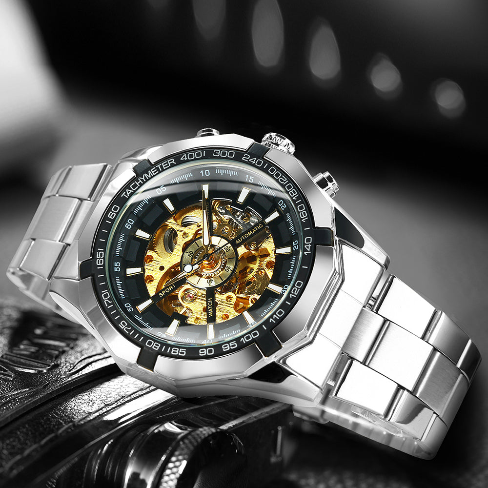 WINNER Classic Skeleton Automatic Mechanical Gold Watch for Men Luminous TM340
