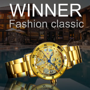 WINNER Official Women Watches Top Luxury Skeleton Mechanical Watch Simple Casual Clock Steel Strap Elegant Dress Lady Wristwatch
