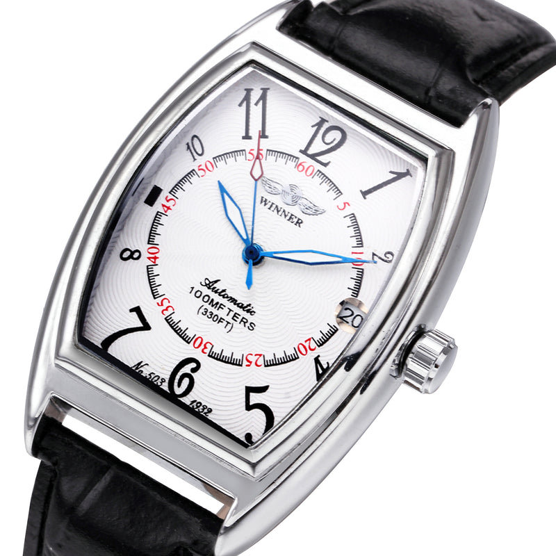 WINNER Rectangular Mechanical Watch Men's Automatic Leather Belt Fashion Personality Men's Watch
