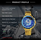 WINNER Brand Top Luxury Automatic Mechanical Watch Men Skeleton Dial Blue Mirror Case Fashion Military Wristwatches Stainless Steel Strap Clock