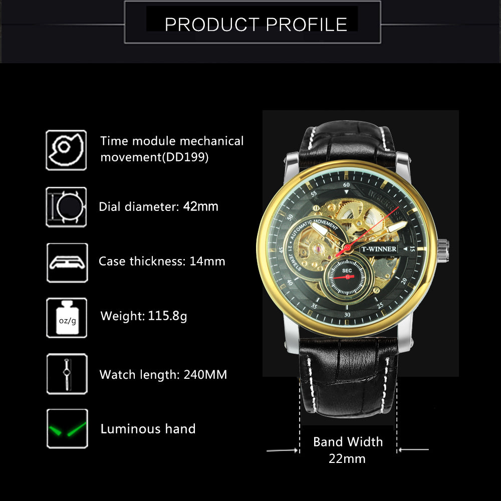 WINNER Official Mens Watches Top Brand Luxury Automatic Mechanical Watch Men Blue Leather Strap Skeleton Relogio Masculino Clock