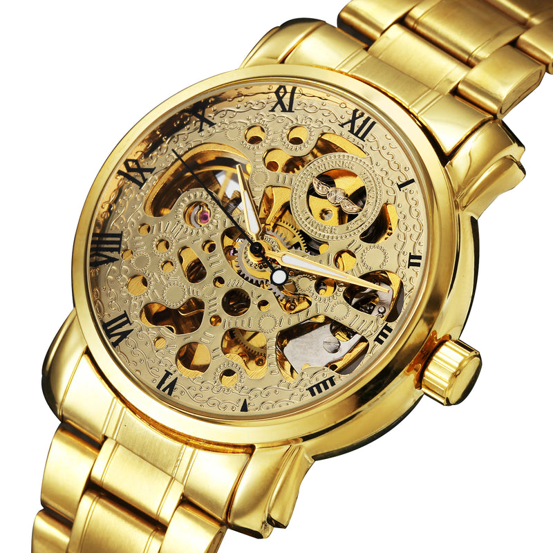 WINNER Top Brand Men's Classic Steel Belt Watch Hollow Automatic Mechanical Watch