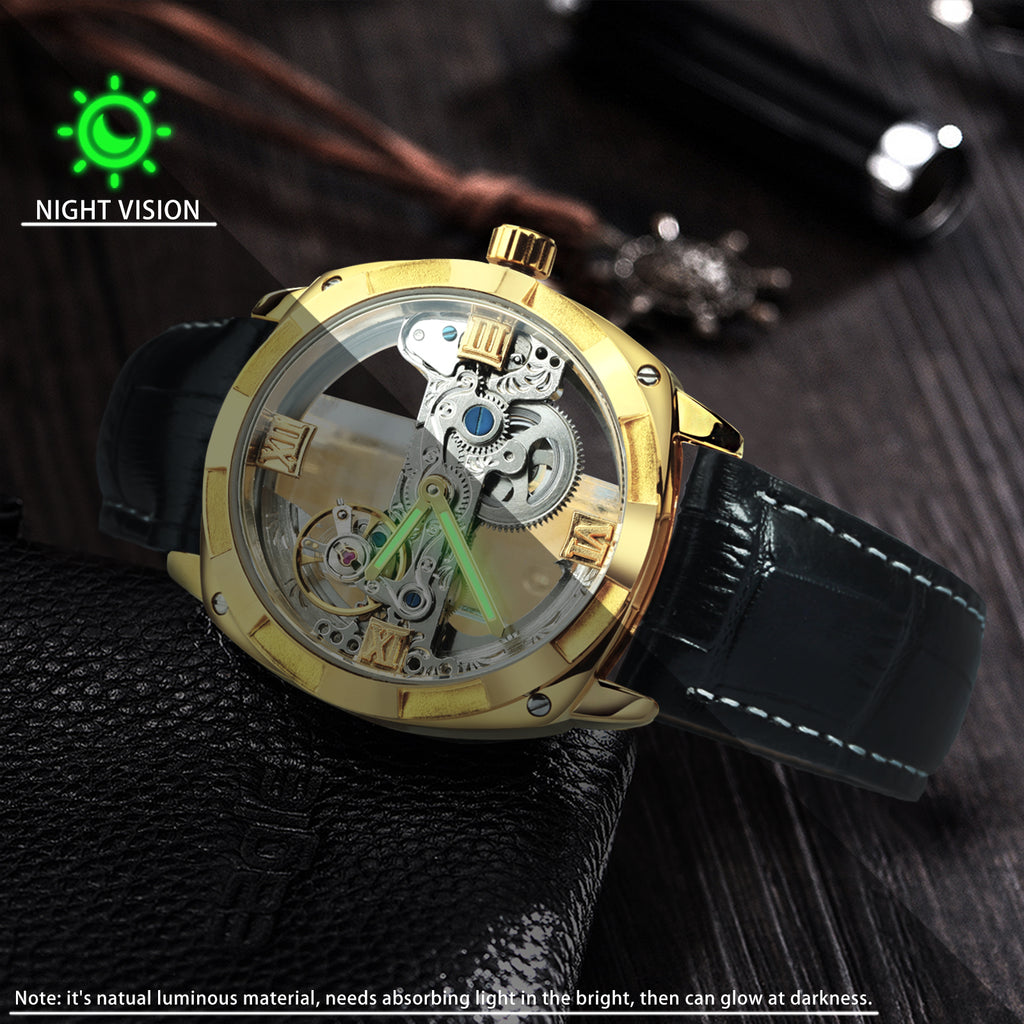 WINNER Luxury Transparent Skeleton Automatic Mechanical Watch Luminous Hands