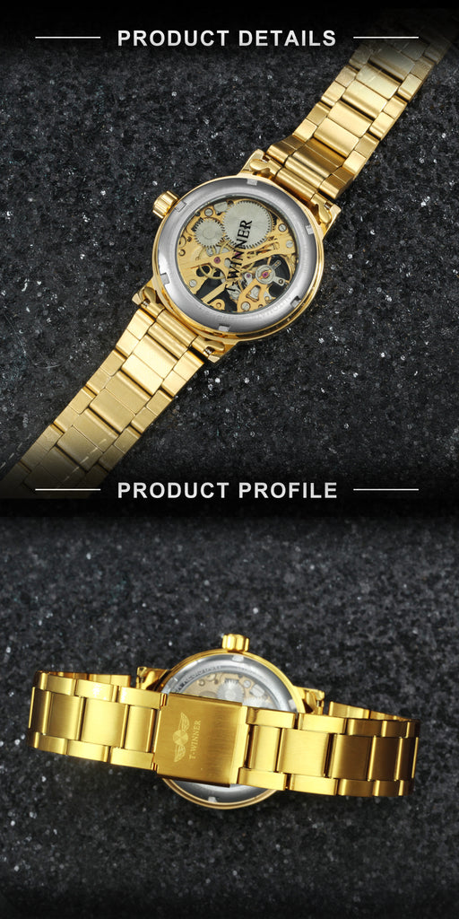 WINNER Official Women Watches Top Luxury Skeleton Mechanical Watch Simple Casual Clock Steel Strap Elegant Dress Lady Wristwatch