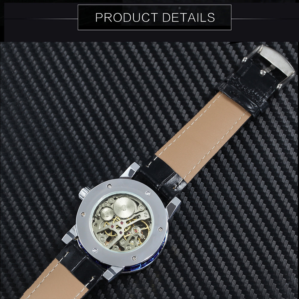 WINNER Watch Men Classic Business Hand-wind Mechanical Watch Black Leather Strap
