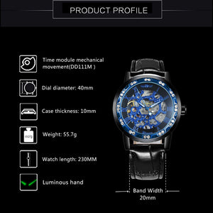 WINNER Watch Men Classic Business Hand-wind Mechanical Watch Black Leather Strap