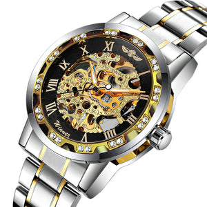 WINNER Mens Mechanical Watches Crystal Iced Out Dial Steel Strap Fashion Business Watch for Men
