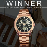 WINNER Mens Watch Automatic Watch Men Stainless Steel Strap Square Rose Golden Wristwatch
