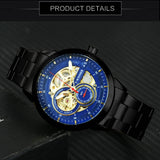 WINNER Automatic Watch Men Blue Dial Stainless Steel Strap Watches Luxury Wristwatches for Man