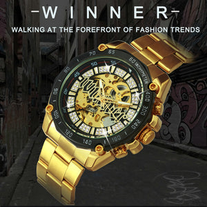 WINNER HIPHOP Automatic Watch Men Skeleton Mechanical Watches Luxury Punk Wristwatch