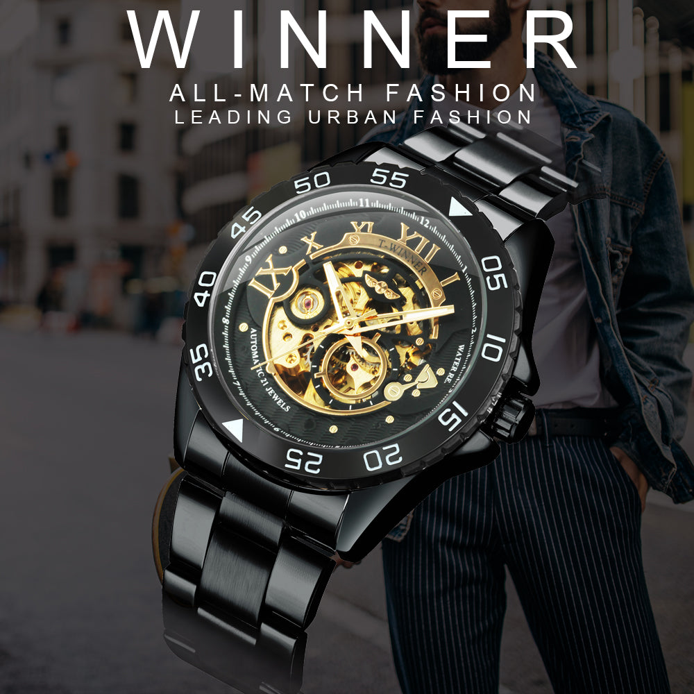 WINNER Automatic Mechanical Men's Watch Classic Stainless Steel Strap Luminous Wrist