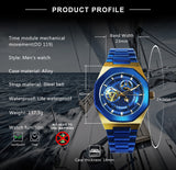 WINNER Official Business Automatic Watch Men Luxury Golden Skeleton Mechanical Watches Stainless Steel Strap Steampunk Clock