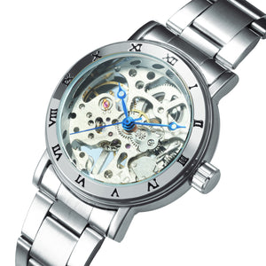 WINNER Official Skeleton Watch Women Top Luxury Brand Automatic Mechanical Watches Golden Steel Strap Elegant Dress Lady Clock