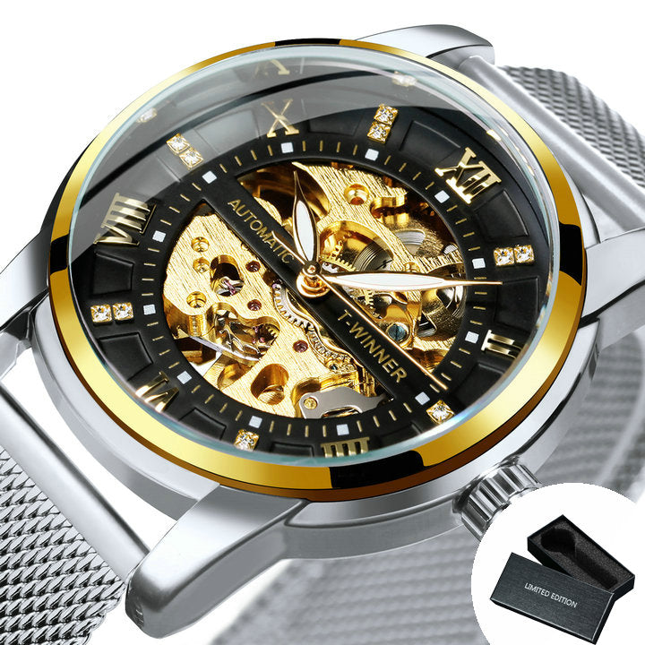 Montre Homme Uhren Winner BOX GOLD BLACK