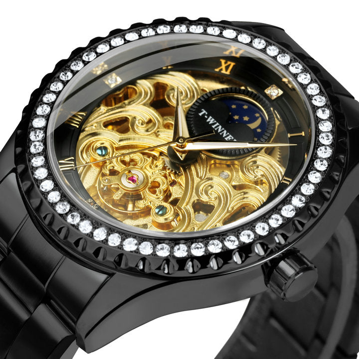 WINNER Luxury Gold Skeleton Automatic Mechanical Tourbillon Watch for Men