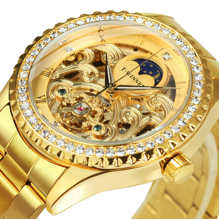 WINNER Luxury Gold Skeleton Automatic Mechanical Tourbillon Watch for Men