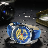 WINNER Official Mens Watches Top Brand Luxury Automatic Mechanical Watch Men Blue Leather Strap Skeleton Relogio Masculino Clock