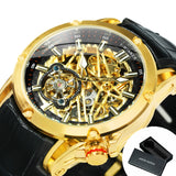 WINNER Sports Tourbillon Gold Skeleton Automatic Mechanical Watch TM 413G Military Watches for Men Rubber Leather Strap Luminous Hands