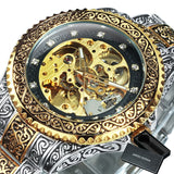 WINNER Gold Skeleton Mechanical Watch Men Automatic Vintage Royal Clock Stainless Steel Strap Wrist Watches Top Brand Luxury