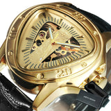 Winner Official Triangle Golden Skeleton Watch for Men Mechanical Automatic Sport Mens Watches 2021 Top Brand Luxury Clock Army