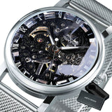 WINNER Mechanical Watch Men Ultra Thin Golden Mesh Strap Top Brand Luxury Classic Carving Skeleton Mechanical Unisex Wristwatch