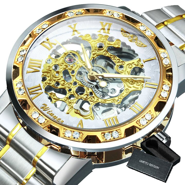 WINNER Top Brand Luxury Mechanical Mens Watches Dial Carving Skeleton Watch Stainless Steel Strap Classic Dress Wrist Watches
