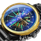 WINNER Official Automatic Mechanical Gold Watch Men Big Case Luxury Fashion Skeleton Luminous Military Business Blue Silver Top