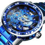 WINNER Top Brand Luxury Mechanical Mens Watches Dial Carving Skeleton Watch Stainless Steel Strap Classic Dress Wrist Watches