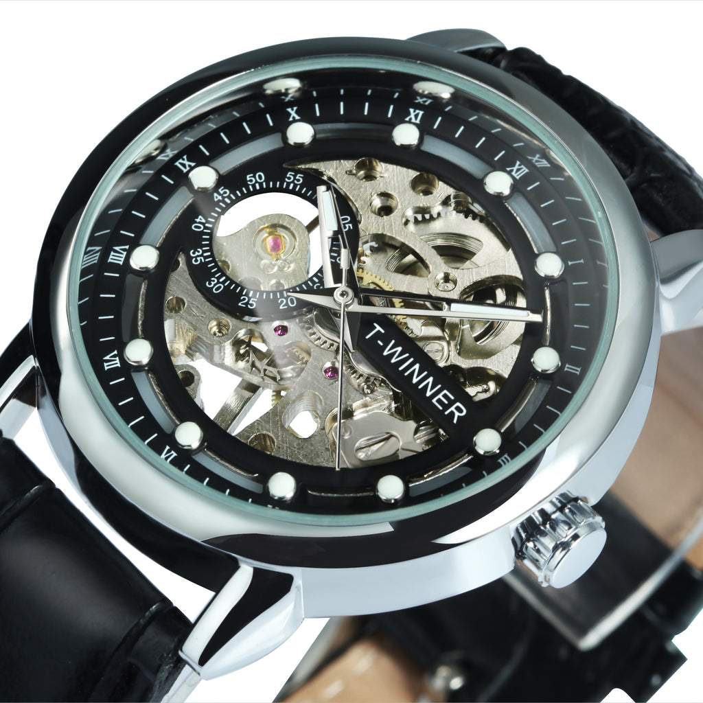 Classic Retro Hand Wind Mechanical Watches for Men Gold Skeleton WINNER Watch W660H